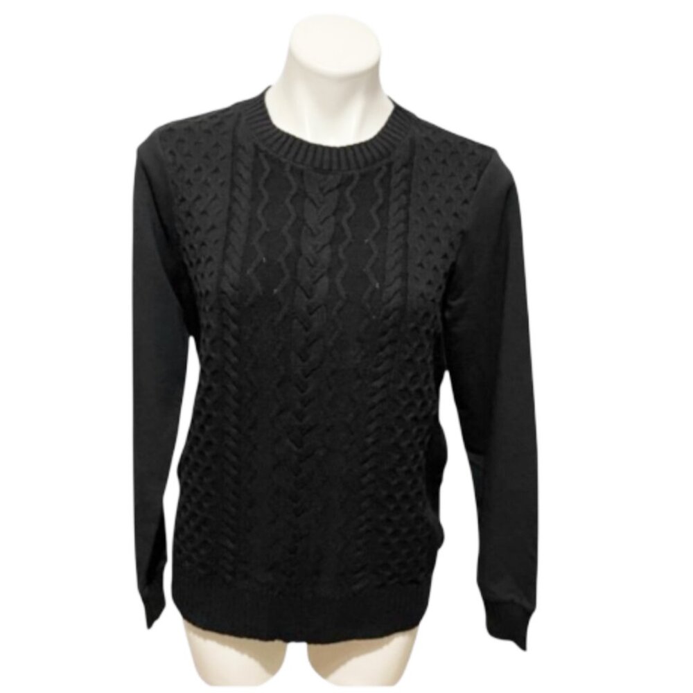 J Jason Wu XS Mixed Media Cable Knit with French Terry Sleeve Sweater